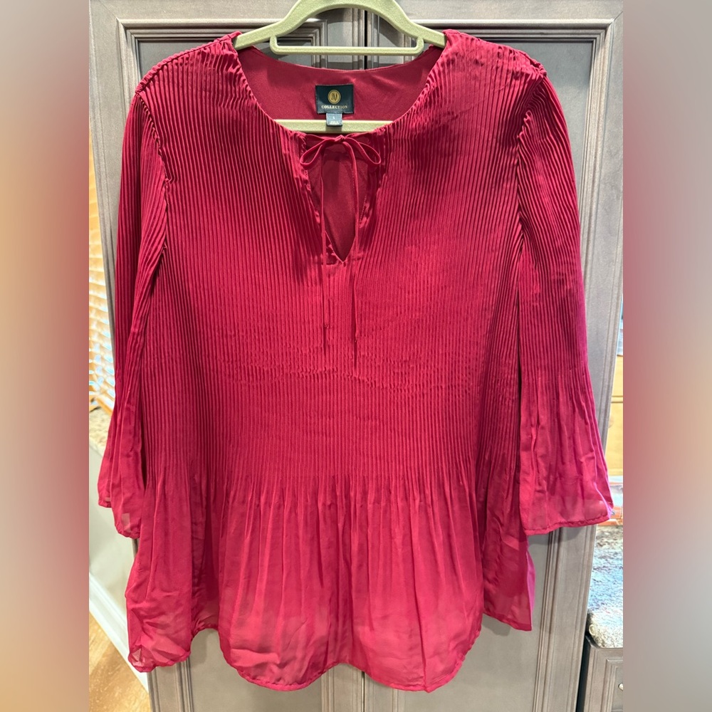 JM Collection Red Ribbed Tie Front Blouse